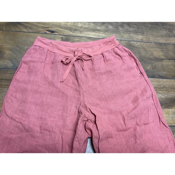 Flax Womens Pants Red 100% Linen Drawstring Casual Tapered Lightweight Size P - Picture 5 of 10